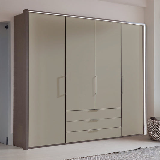 Halver Pebble Grey 4 Door Wardrobe with Drawers (W200cm) - Styled in Bedroom