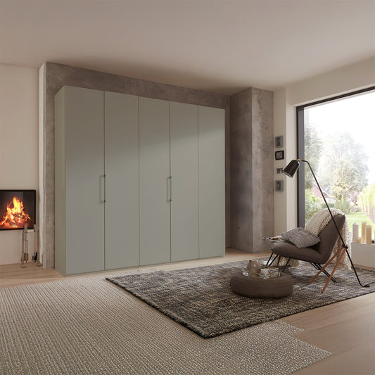 Halver Pebble Grey 5 Door Hinged Wardrobe (W250cm) - Styled Bedroom
