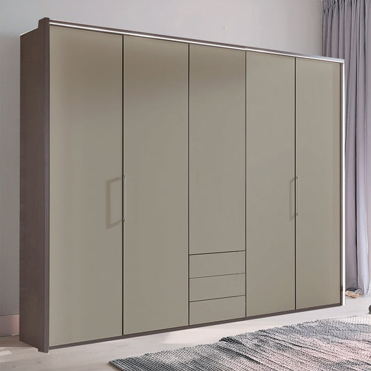 Halver Pebble Grey 5 Door Wardrobe with Drawers (W250cm) - Styled in Bedroom