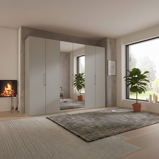Halver Pebble Grey 6 Door Hinged Wardrobe (W300cm)