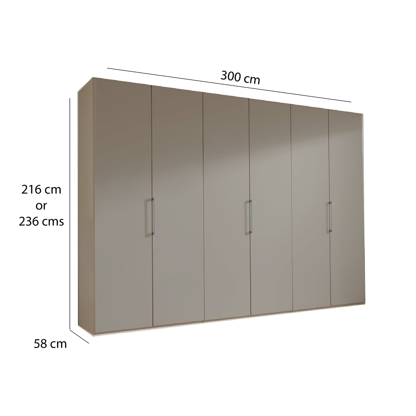 Halver Pebble Grey 6 Door Hinged Wardrobe (W300cm) - Dimensions
