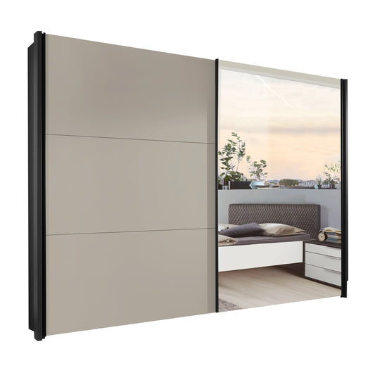 Halver Modern sliding wardrobe with a mirror door In Graphite and Pebble grey finish