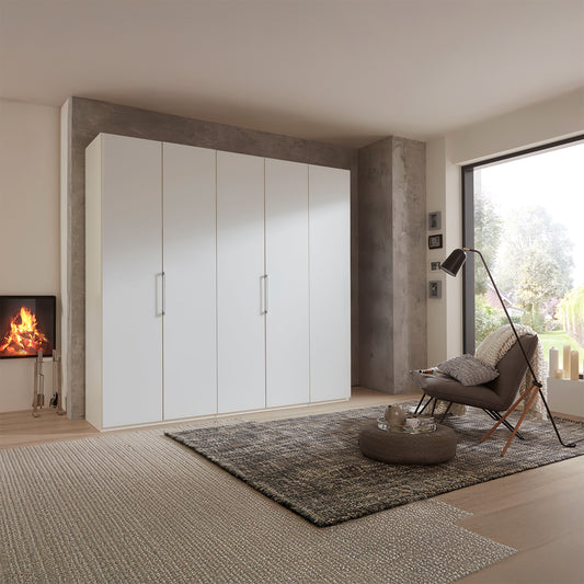 Glasgow White 5 Door Hinged Wardrobe (W250cm) - Styled Bedroom