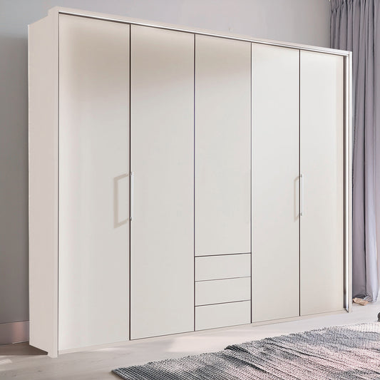 Halver White 5 Door Wardrobe with Drawers (W250cm) - Styled in Bedroom