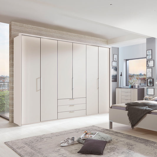 Glasgow White 6 Door Wardrobe with Drawers (W300cm) - Styled in Bedroom