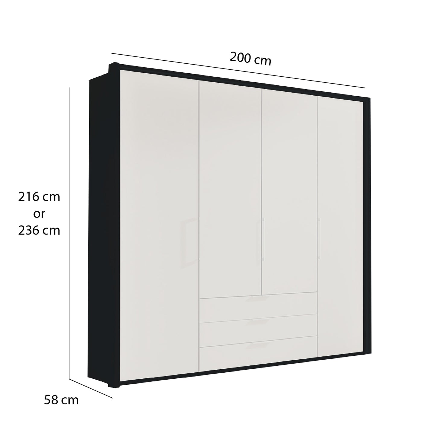 Halver Graphite & White 4 Door Wardrobe with Drawers (W200cm) - Dimensions