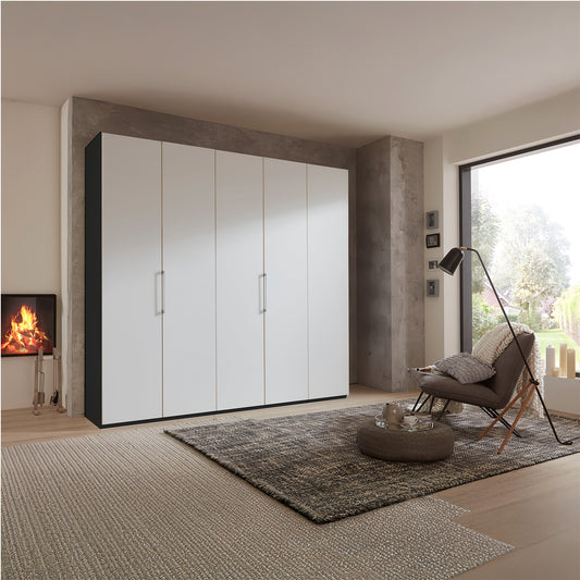Halver Graphite & White 5 Door Hinged Wardrobe (W250cm) - Styled Bedroom