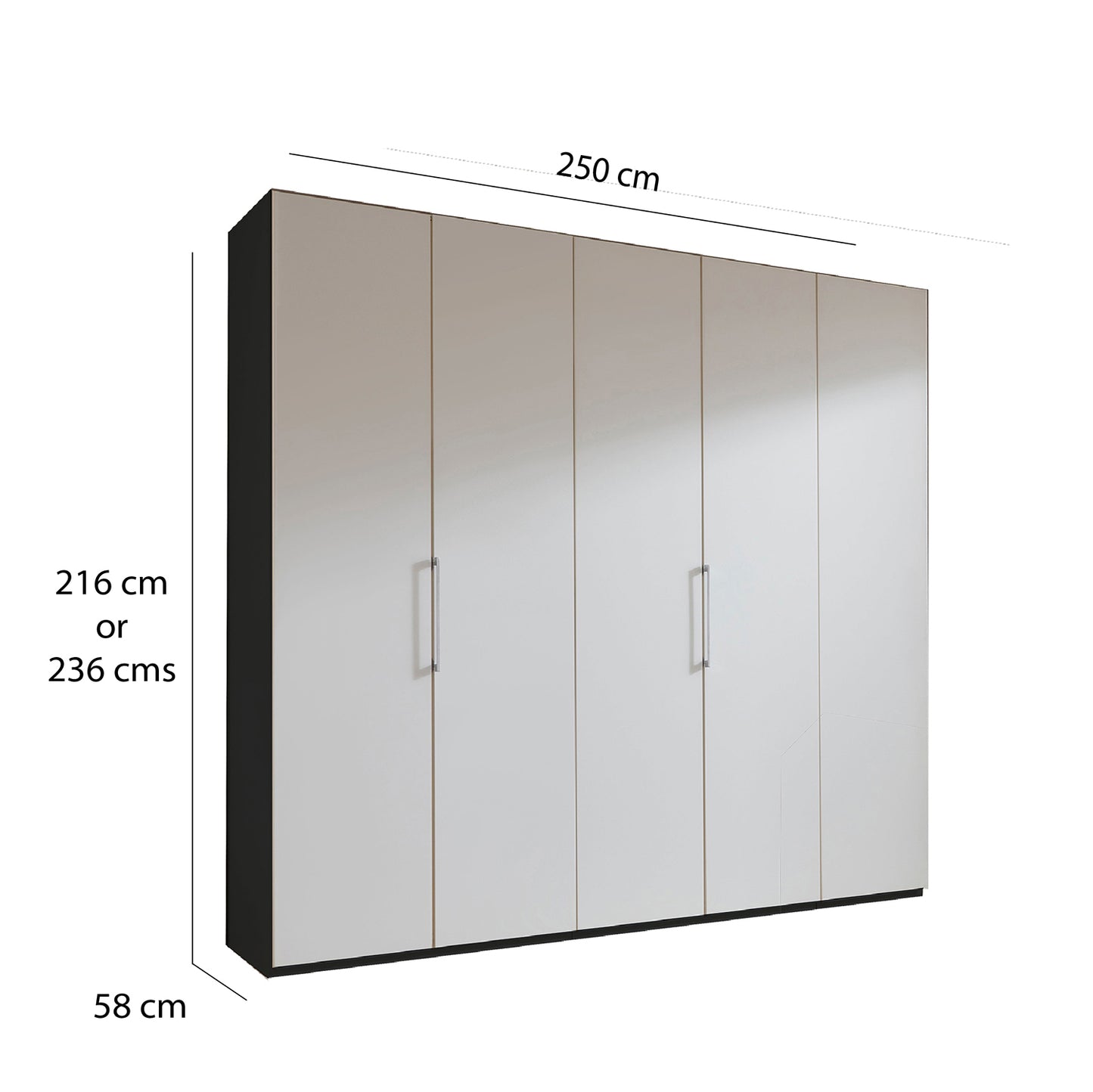 Halver Graphite & White 5 Door Hinged Wardrobe (W250cm) - Dimensions