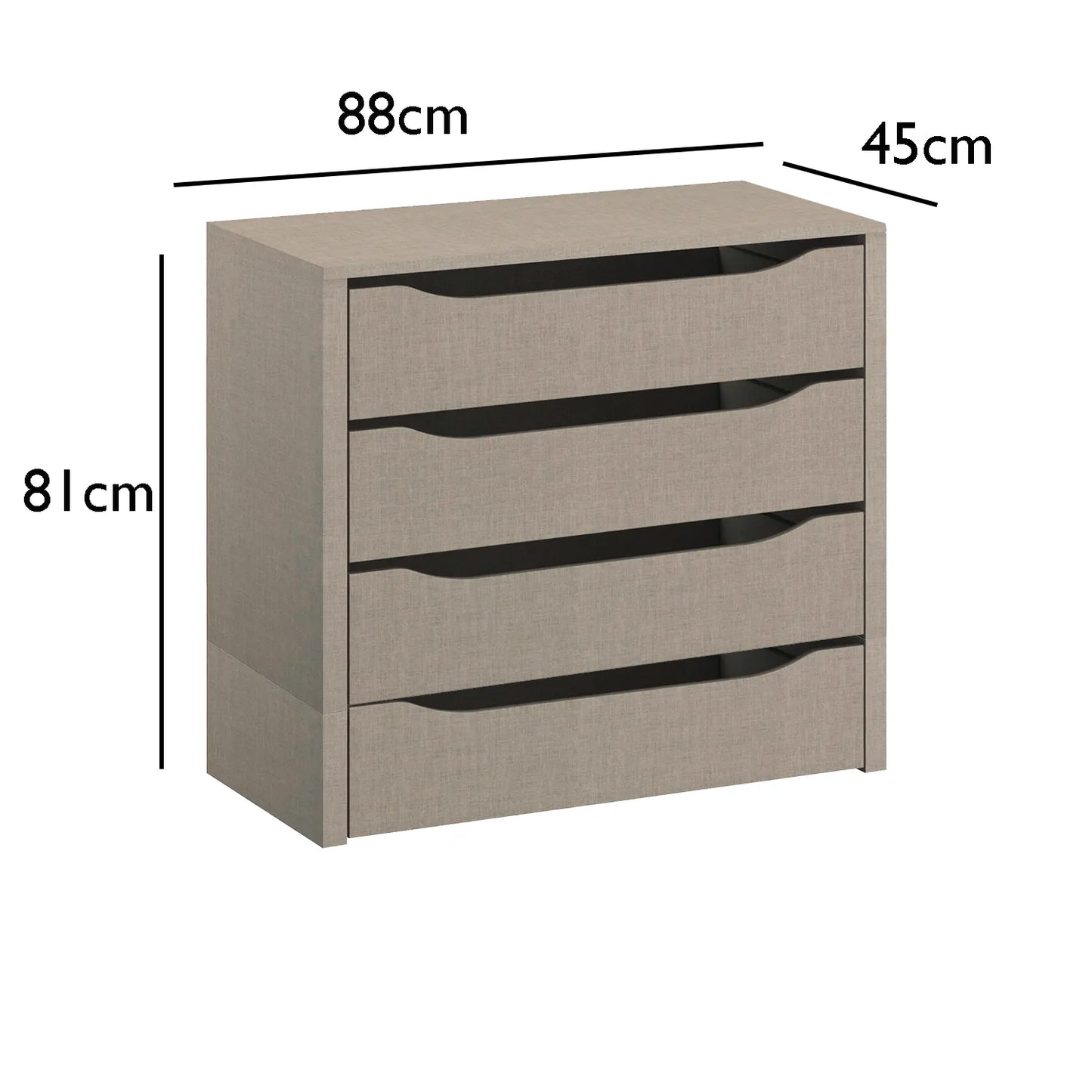 Interior 4 Drawer For Wardrobes - Orange - Style 1 - 9KA3 - Dimensions