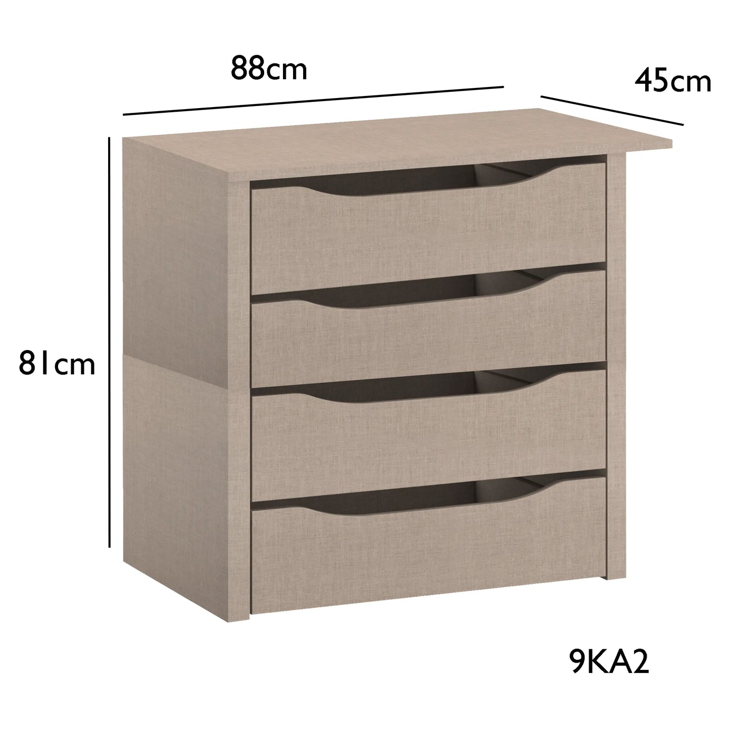 Interior 4 Drawer For Wardrobes - Orange - Style 2 - 9KA2 - Dimensions