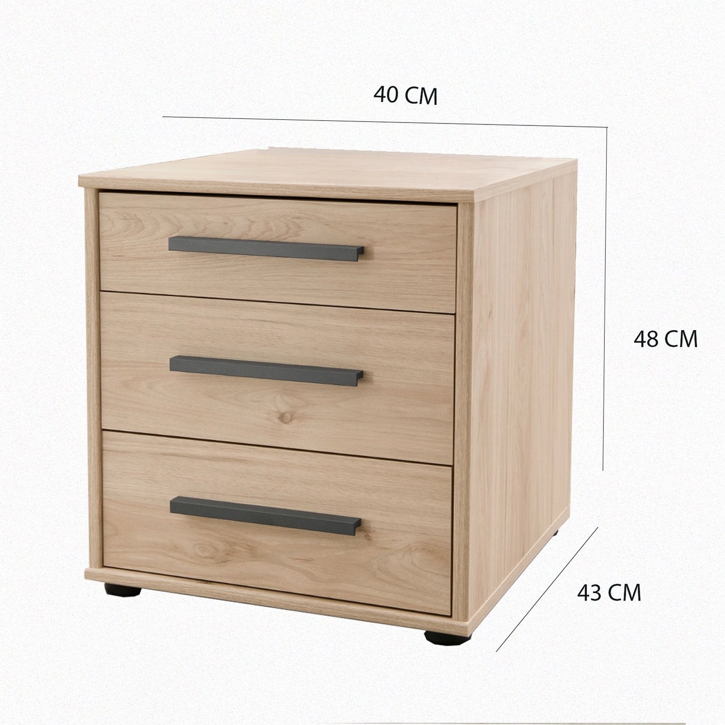 Johnson 2.5 Drawer Bedside Cabinet - Dimensions