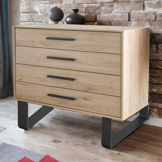 Johnson 4 Drawer Chest - W141CM With Angled Feet - Styled in Bedroom