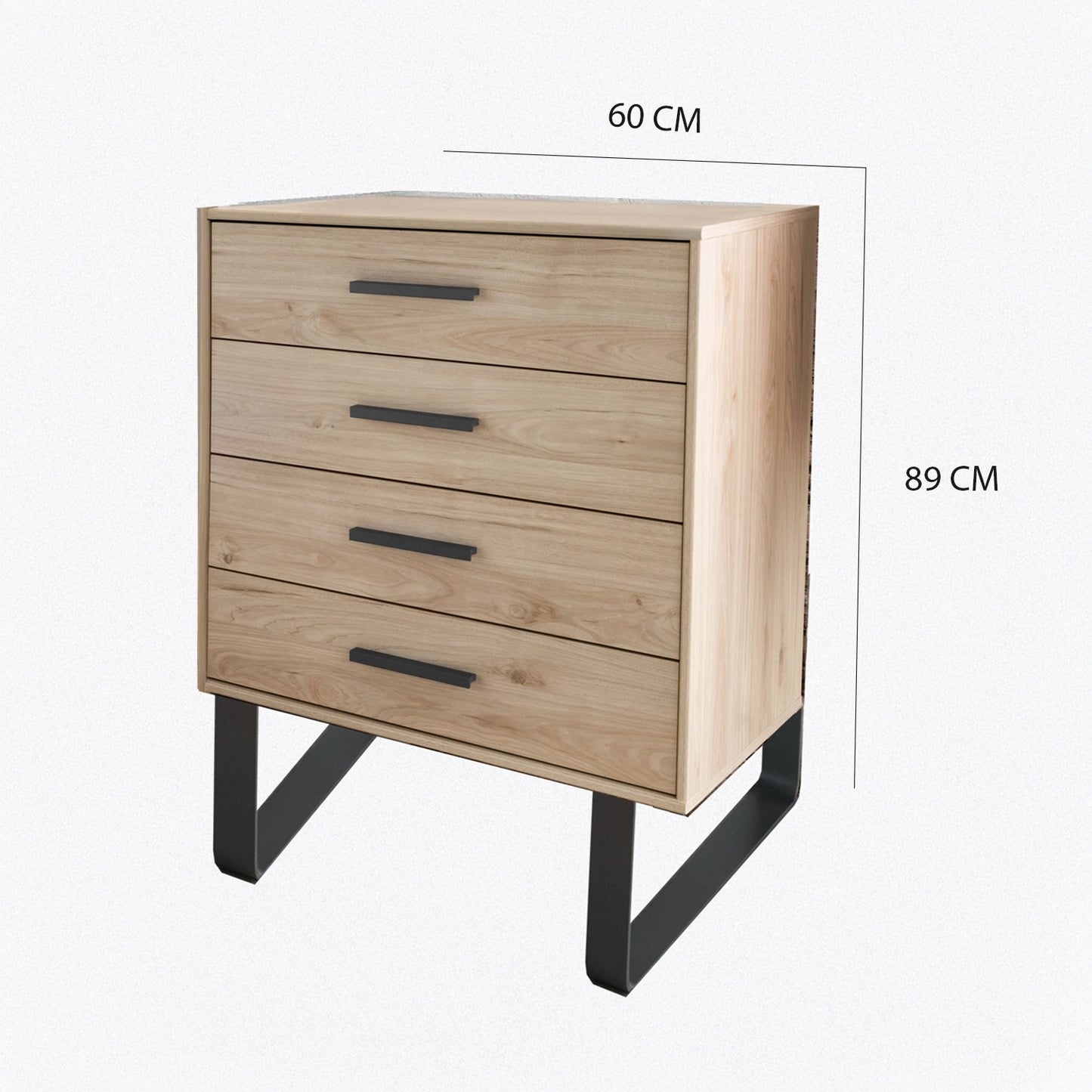 Johnson 4 Drawer Chest - W60CM With Angled Feet - Dimensions