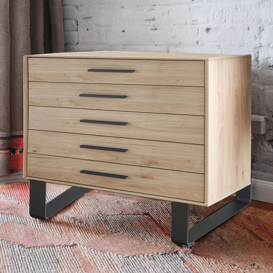 Johnson 5 Drawer Chest - W141CM With Angled Feet - Styled in Bedroom