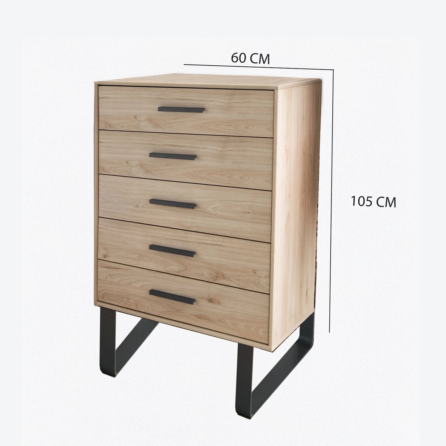 Johnson 5 Drawer Chest - W60CM With angled Feet - Dimensions