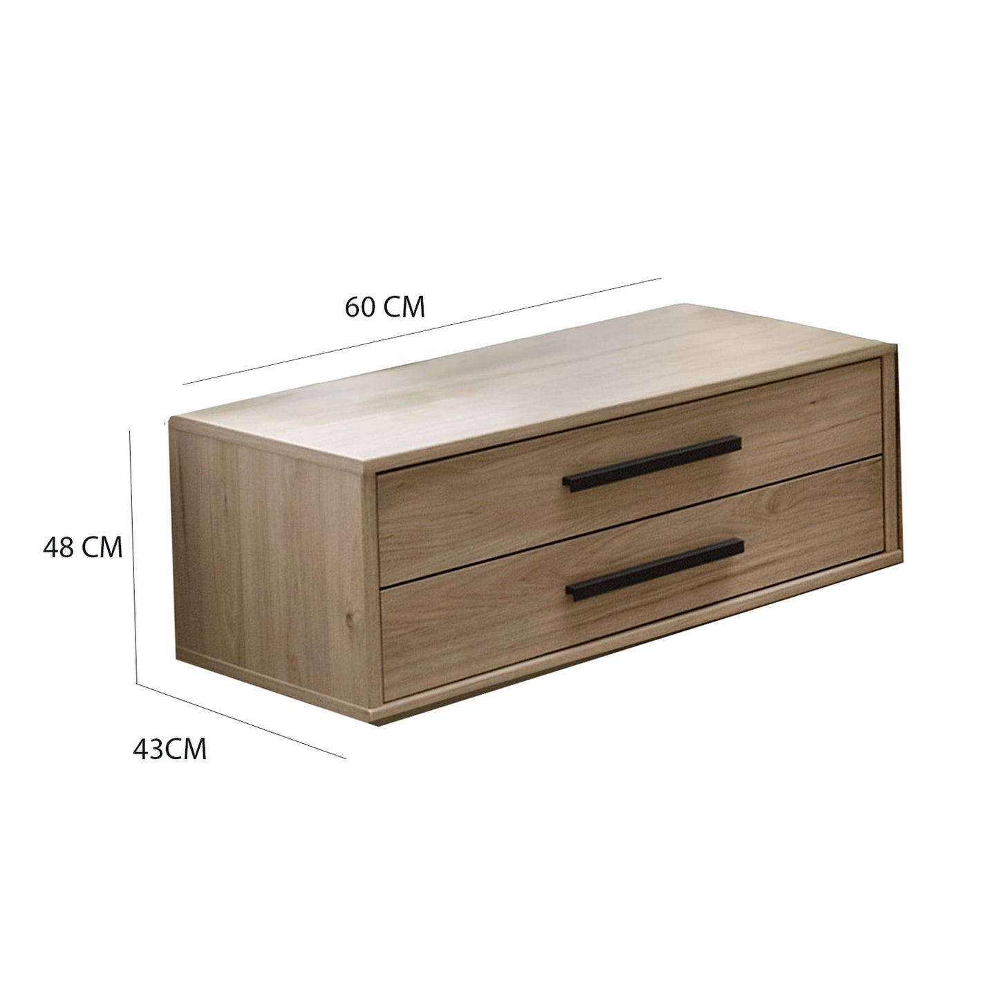 Johnson Floating 2 Drawer Bedside Cabinet - Dimensions