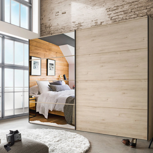 Johnson Holm Oak Sliding Wardrobe with Mirror - Styed in Bedroom