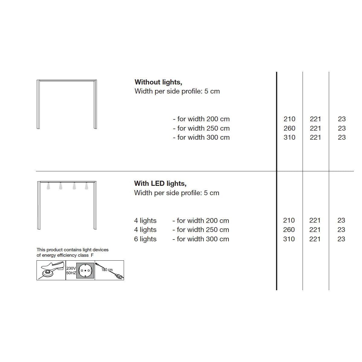 Technical drawing or diagram with measurements and specifications for a product, likely related to lighting or construction.