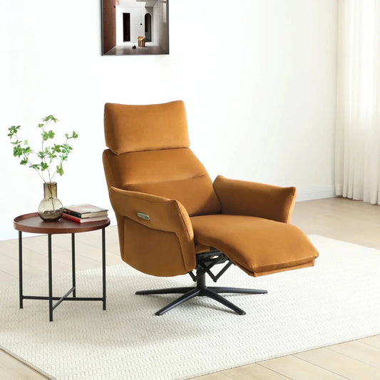 Bury Ochre Electric swivel Recliner Chair with Black Legs Base for living room