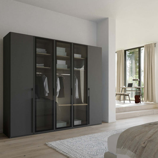 Kacey 251cm 5 Door Wardrobe 3 Glass Doors