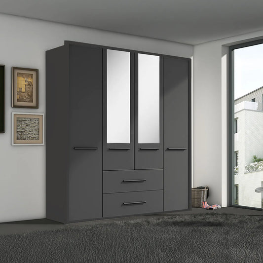 Kairns Graphite 4 Door Hinged Wardrobe (W200cm) With Mirror - Styled in Bedroom