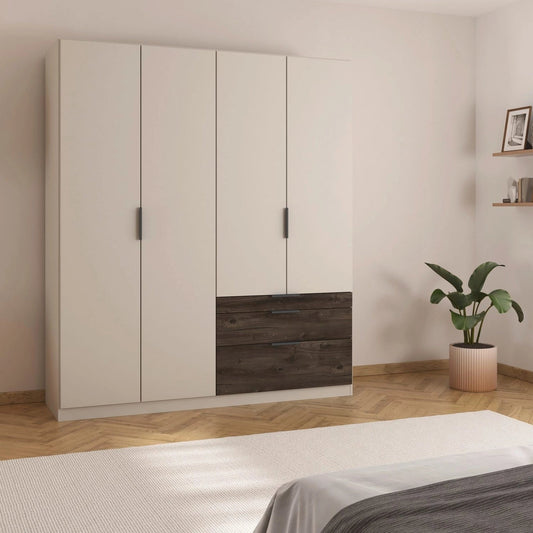 Kodi Champagne 4 Door Wardrobe with 3 Drawers – W181cm - Styled in a Bedroom
