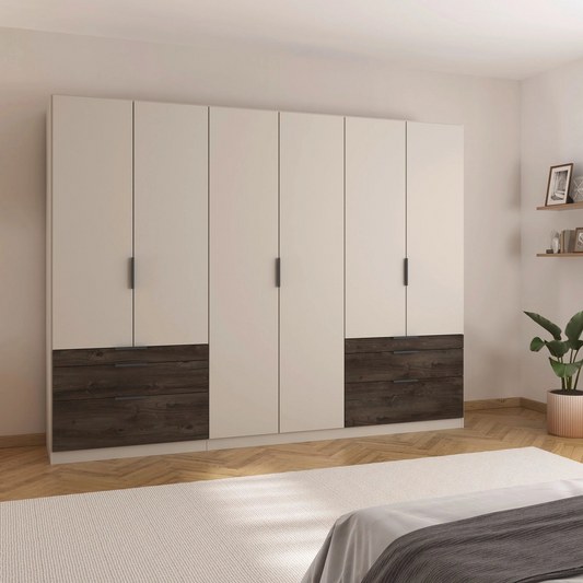 Kodi Champagne 6 Door Wardrobe with 6 Drawers - Styled in a Bedroom
