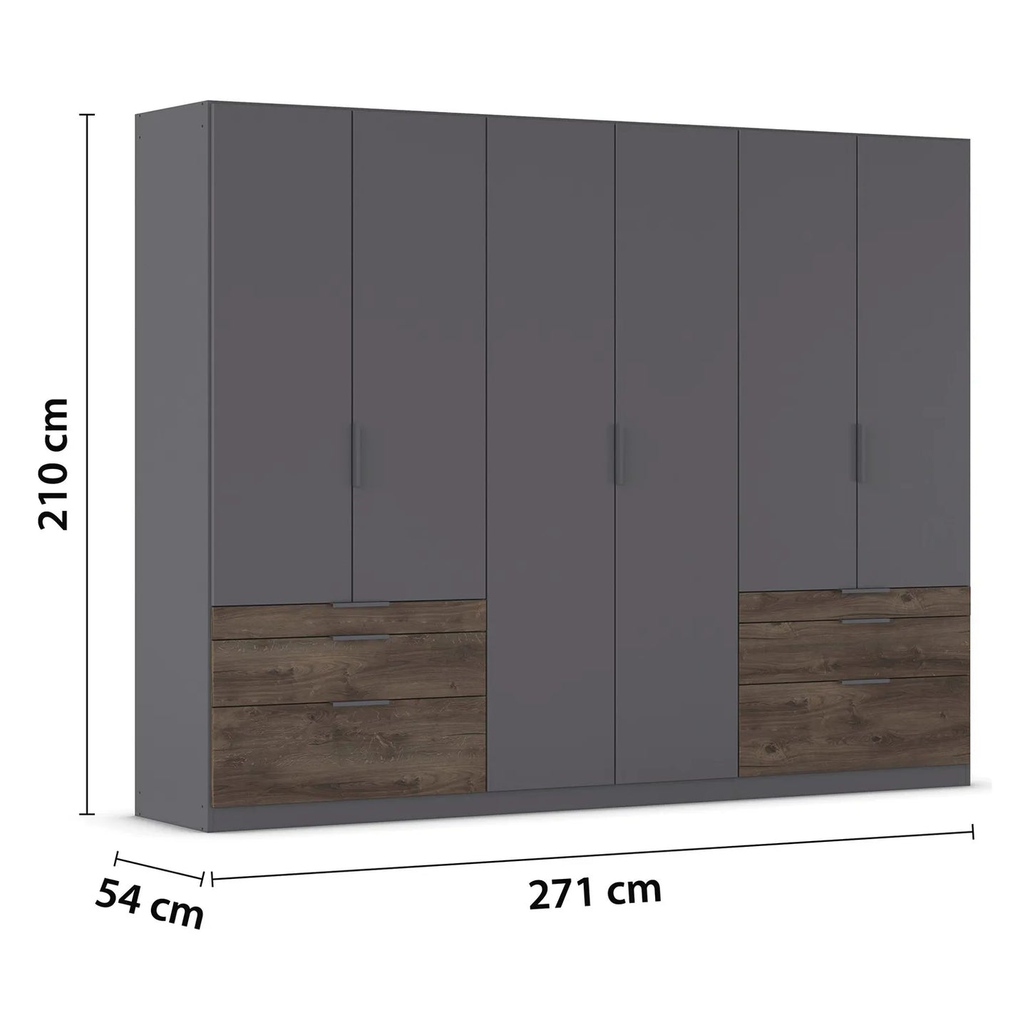 Kodi Metallic Grey 6 Door Wardrobe with 6 Drawers – W271cm