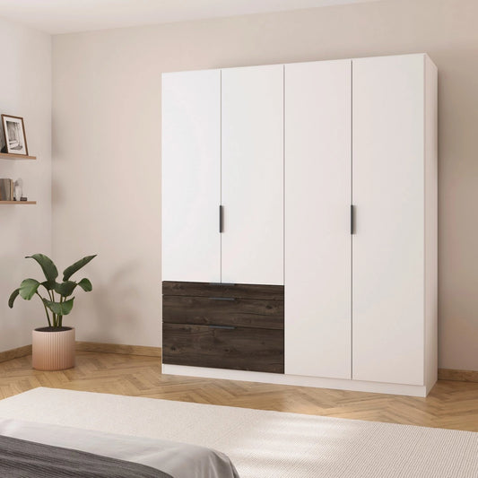 Kodi White 4 Door Wardrobe with 3 Drawers – W181cm - Styled in a Bedroom