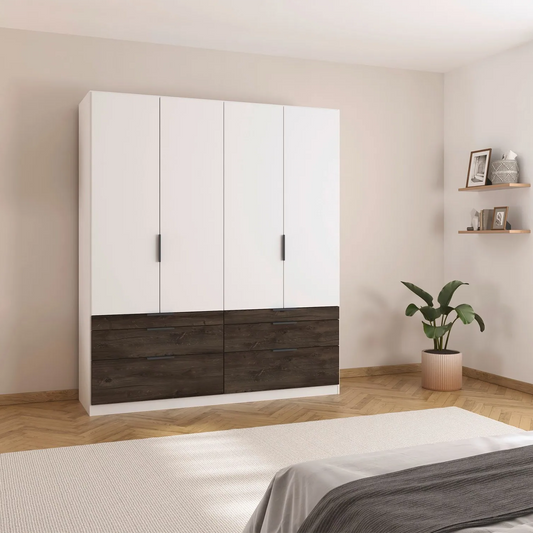 Rauch Kodi White 4 Door Wardrobe with 6 Drawers in a bedroom setting width 181cm