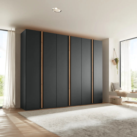 Wiemann Laguna 300cm Graphite 6 Door Wardrobe with Oak Panels - Home of Wardrobes