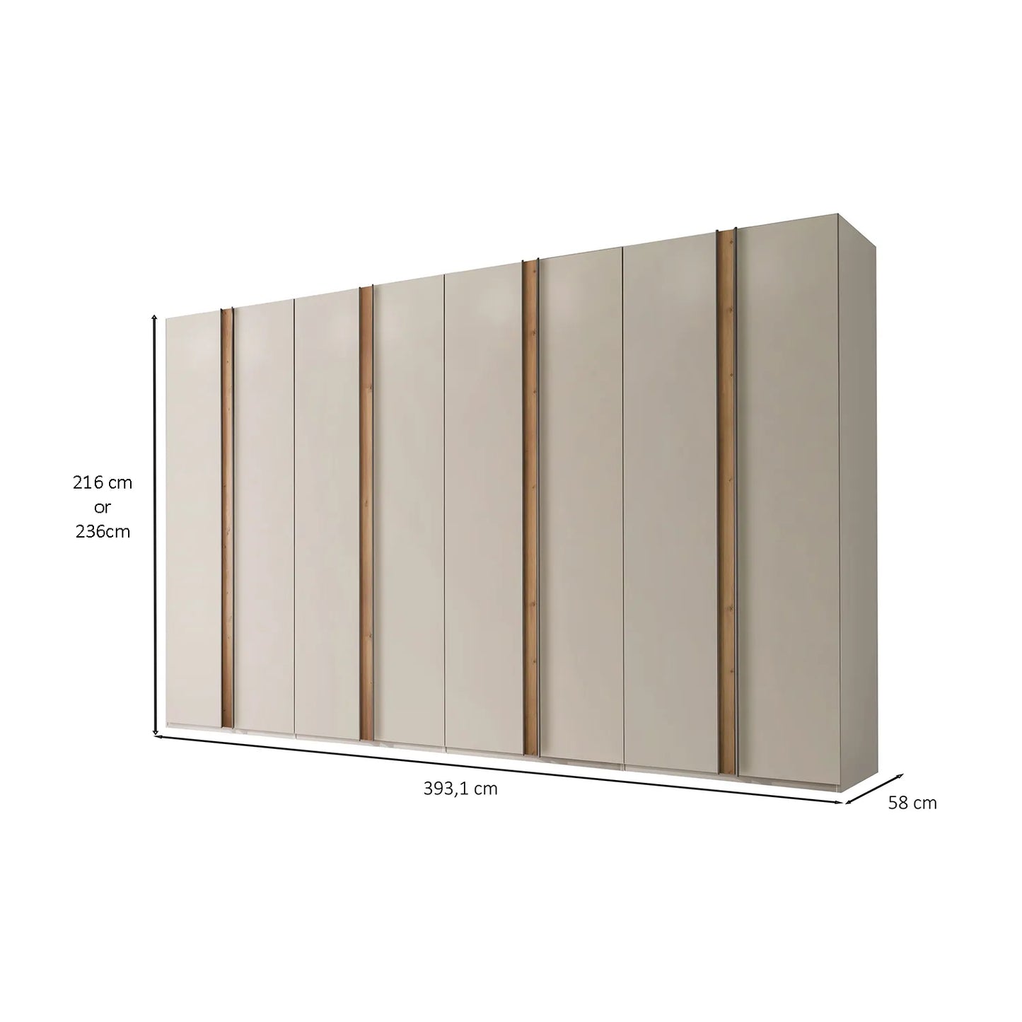 Laguna 300cm Ghampagne 8 Door Wardrobe - Dimensions