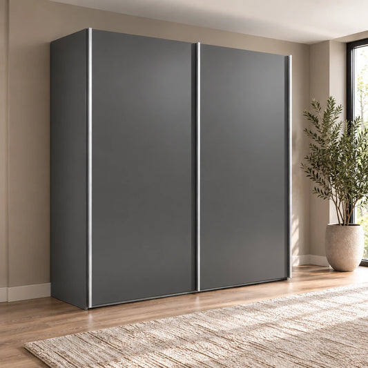 Wiemann Miami 2 Door Decor Sliding Wardrobe in Graphite styled in a modern bedroom