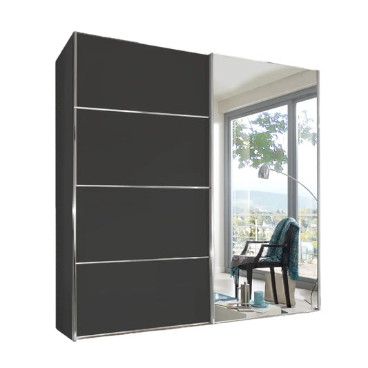 Wiemann Houston 200cm Graphite Glass & Mirror Sliding Wardrobe