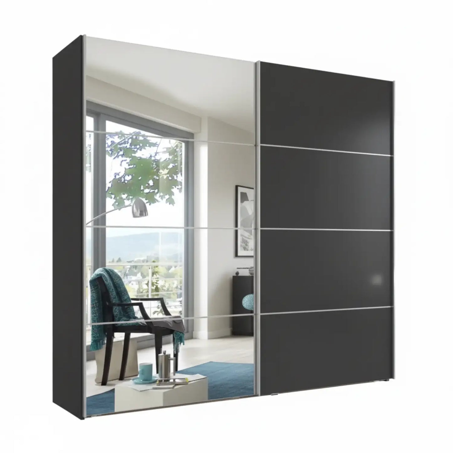 Wiemann Houston 150cm Graphite Glass & Mirror Sliding Wardrobe