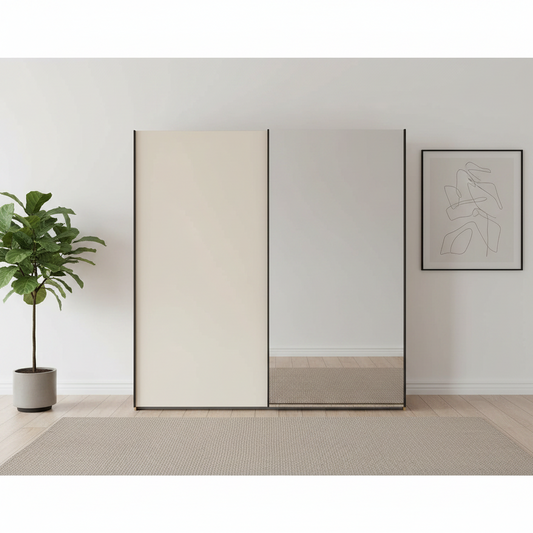 Monaco 3000 Bianco Oak Champagne 2 Door Sliding Wardrobe with Mirror