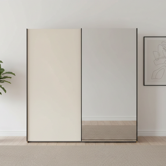 Monaco 3000 Bianco Oak Champagne 2 Door Sliding Wardrobe with Mirror