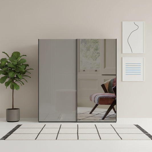 Monaco 3000 Pebble Grey Glass & Mirror 2 Door Sliding Wardrobe