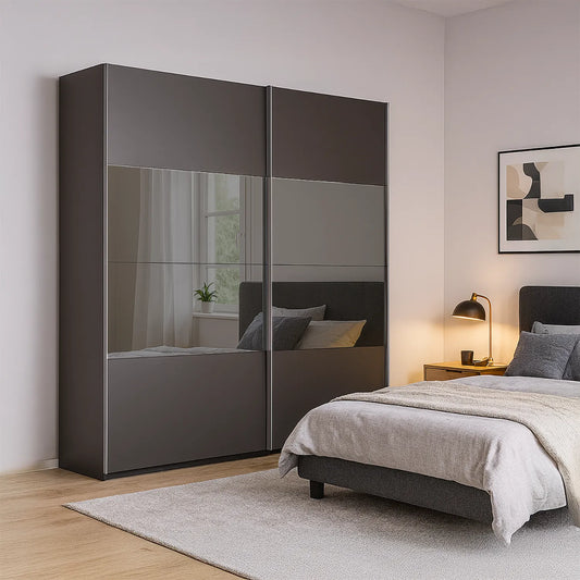 Rauch Nimbus Graphite and Grey Mirror sliding door wardrobe