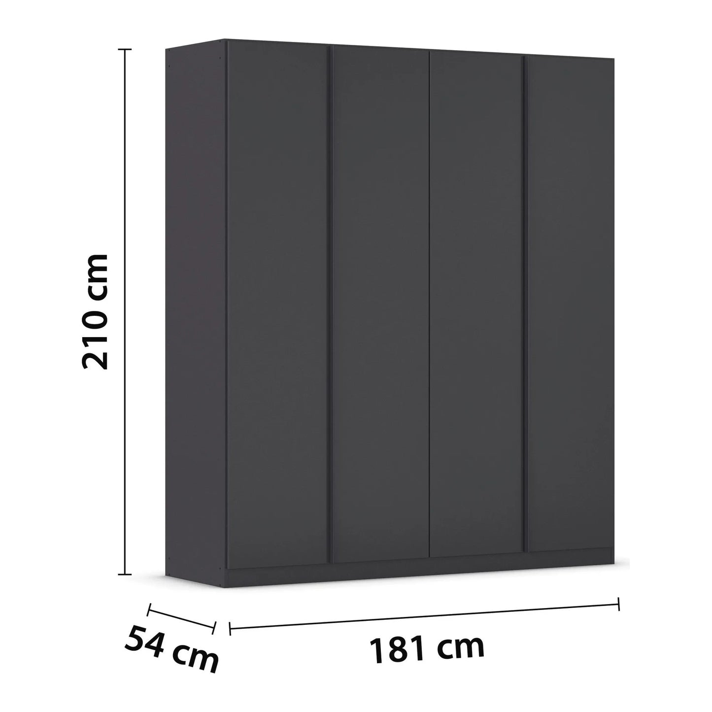 Novus 4 Door Decor Hinged Wardrobe in Graphite - 181cm - Dimensions