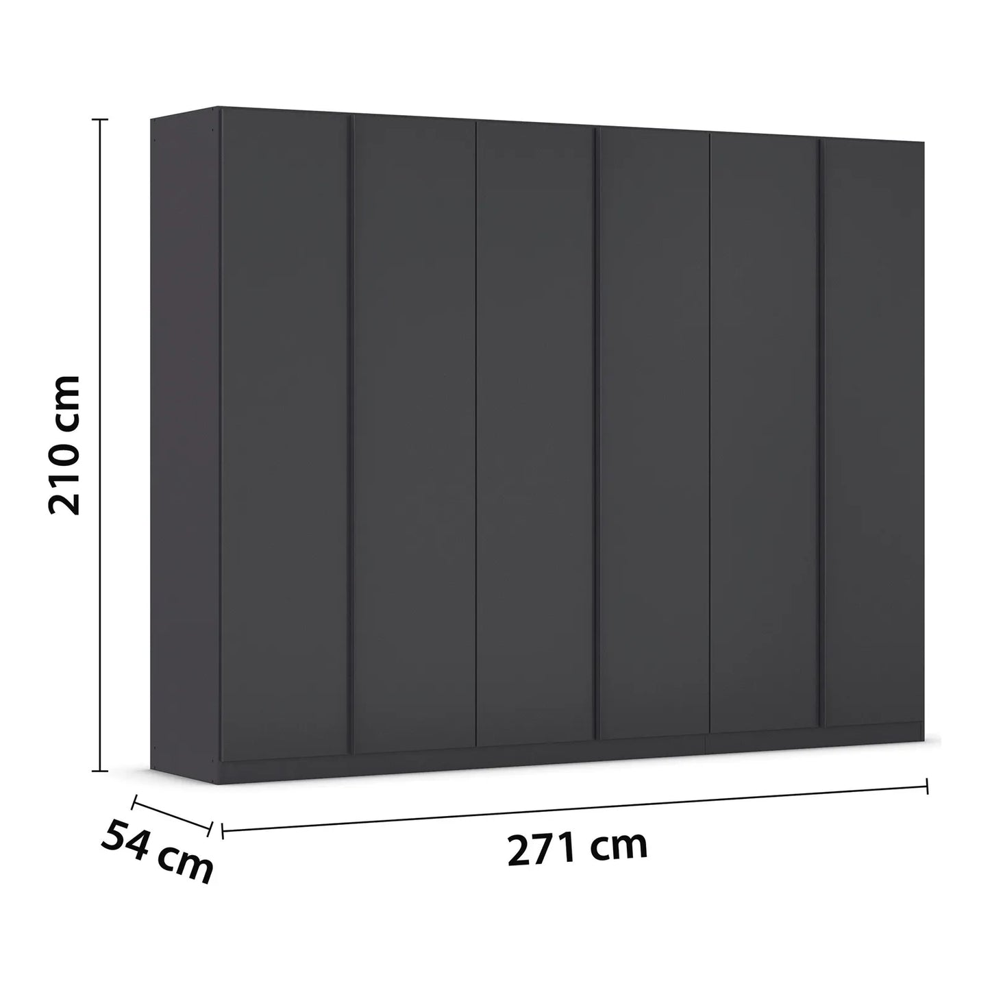 Novus 6 Door Decor Hinged Wardrobe in Graphite- 271cm - Dimensions