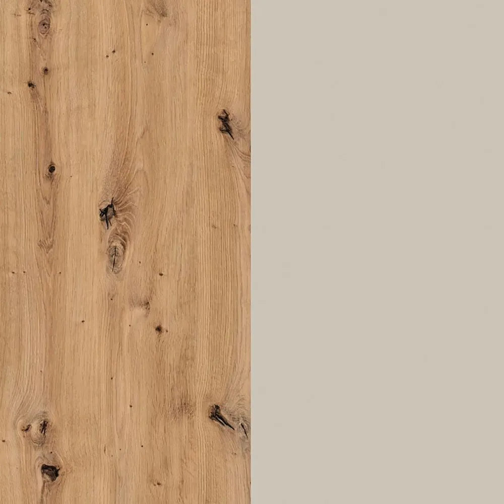 Wooden panel with natural grain and a Champagne colour sample for Rauch Wardrobes