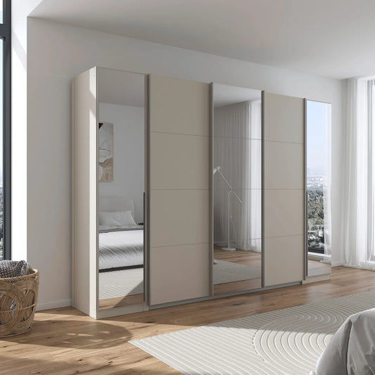 Rauch Agor Champagne Hinged and Sliding Door Wardrobe With Mirror - Pendle Village Furniture