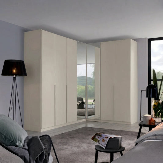 Rauch Alabama Decor Chamagne colour Corner Wardrobe with 2 Door & 3 Door Combination, Corner unit has Mirror front