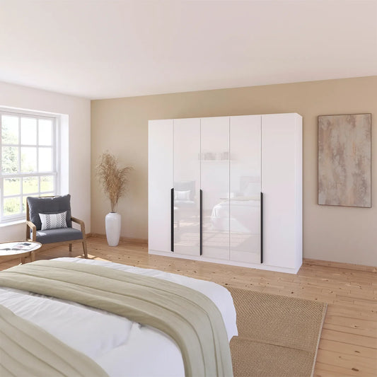 Rauch Artemis 5 Door Hinged Wardrobe with Long Black Handles
