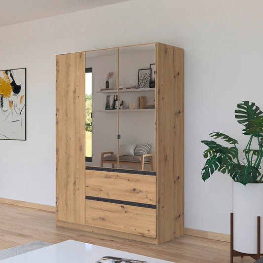 Rauch Cara Artisan Oak 3 Door Mirrored Wardrobe with Drawers 136cm
