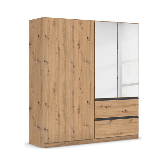 Rauch Cara Artisan Oak 4 Door Mirrored Wardrobe with Drawers 181cm