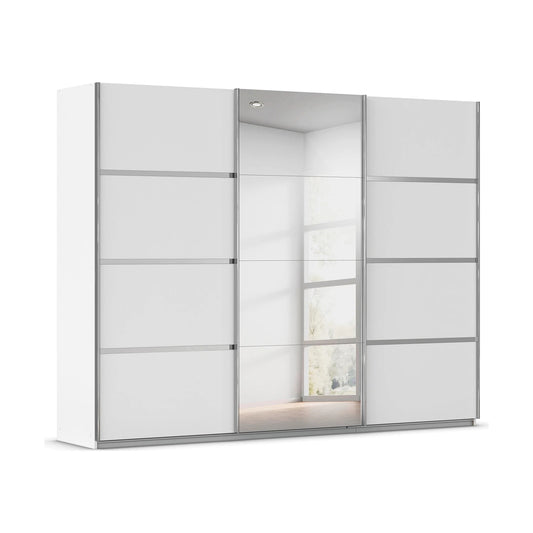 Rauch Aurich White Decor Sliding Door Wardrobe with Mirror 271cm