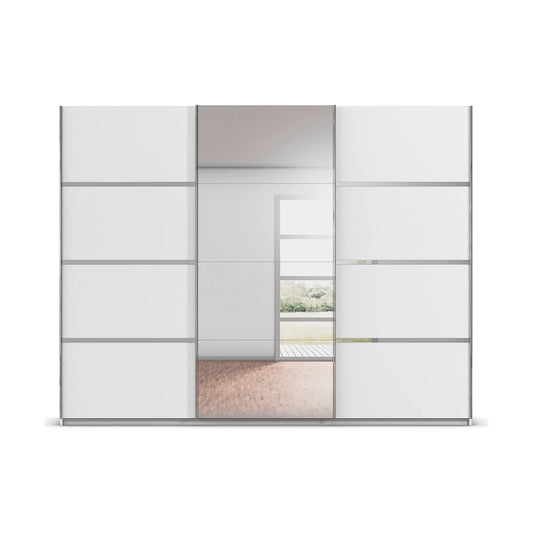 Rauch Aurich Avolara W271cm White Door sliding wardrobe with Mirror and Chrome Strips