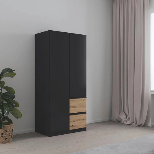 Rauch Cara Metallic Grey 2 Door Wardrobe with Side Drawers 91cm